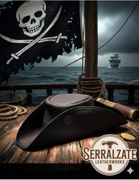 Piratenhut Tricorn aus dunklem Leder,...