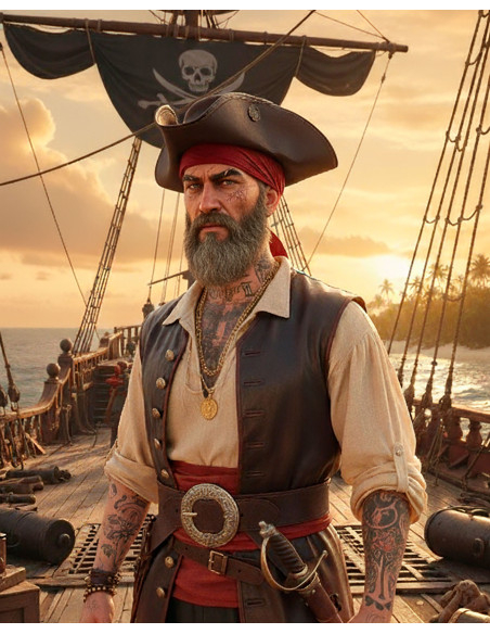 Piratenhut Tricorn aus dunklem Leder,...