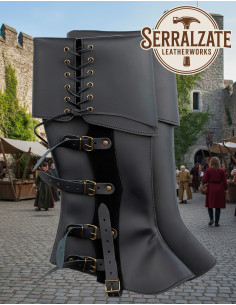 Mittelalterliche, schwarze Valerio-Gamaschen, verstellbar