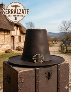 Hut des dunklen Zauberers aus glattem Leder, braune Farbe 2