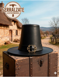 Hut des dunklen Zauberers aus glattem Leder, schwarz
