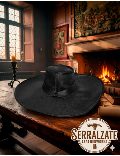 Medievaler Lederschurz-Hut Deluxe Modell Alatriste, schwarz 2