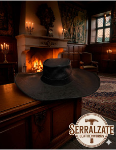 Medievaler Lederschurz-Hut Deluxe Modell Alatriste, schwarz