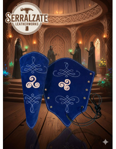 Brazaletes arquero cuero serraje azules, modelo Nyara