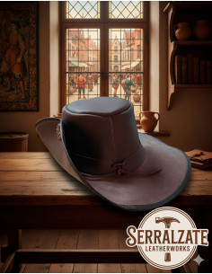 Sombrero medieval en cuero modelo Flandes, color marrón 2