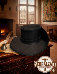 Sombrero medieval en cuero modelo Flandes, color negro