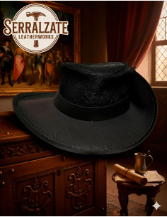 Mittelhochzeit-Hut aus Leder Deluxe Modell Flandern, schwarz