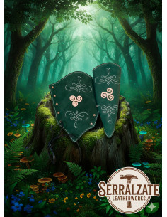Brazaletes arquero cuero serraje verdes, modelo Nyara 2