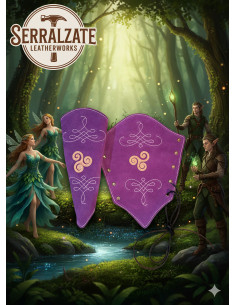 Brazaletes arquero cuero serraje violetas, modelo Nyara