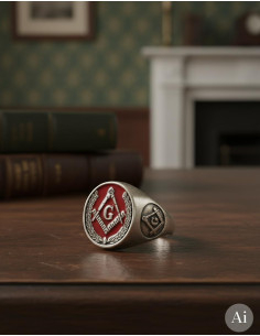 Rood geëmailleerde vrijmetselaarsring