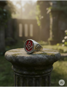 Rood geëmailleerde vrijmetselaarsring 2
