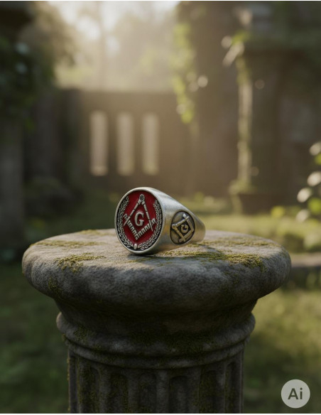 Rood geëmailleerde vrijmetselaarsring