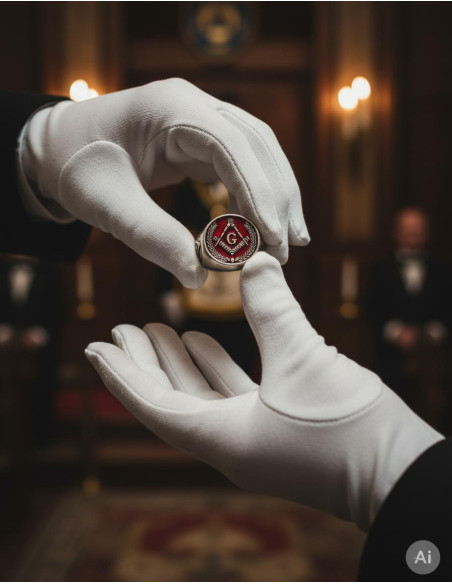 Rood geëmailleerde vrijmetselaarsring