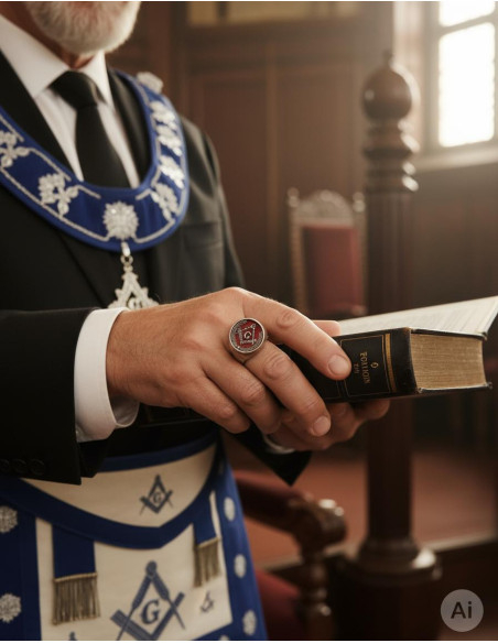 Rood geëmailleerde vrijmetselaarsring