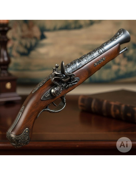 Blåt fransk flintlåspistol, 1600-tallet