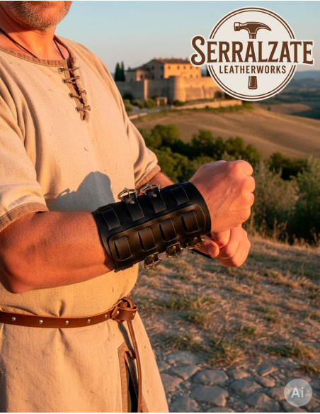 Brazaletes vikingos Gunnar en piel negra Brazaletes vikingos Gunnar en piel negra