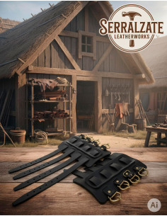 Brazaletes vikingos Gunnar en piel negra 2