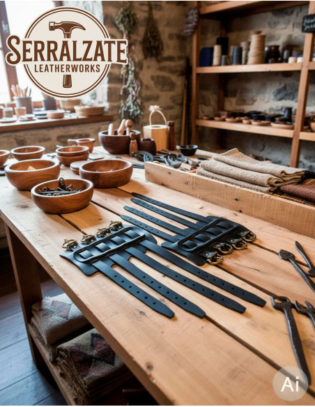 Vikingarmbanden Gunnar in zwart leer