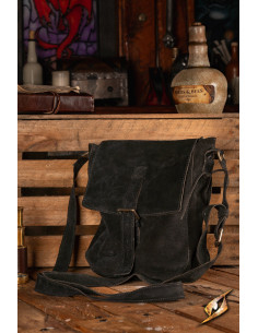 Bolso bandolera medieval piel de gamuza, color negro