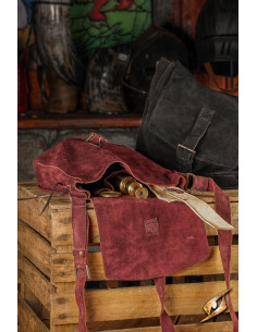 Medieval skuldertaske i røgfarvet ruskind, farve bordeaux
