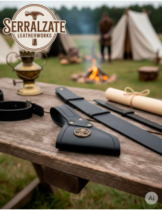 Tahalí medieval en piel para colgar espada, negro 2