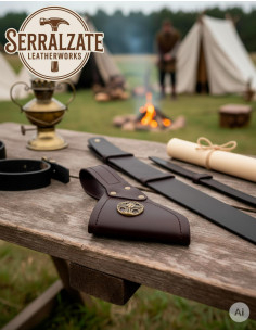 Tahalí medieval en piel para colgar espada, marrón 2