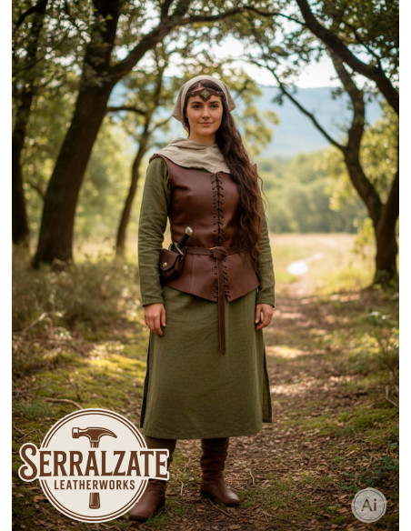 Tiara medieval rombo con hojas, marrón