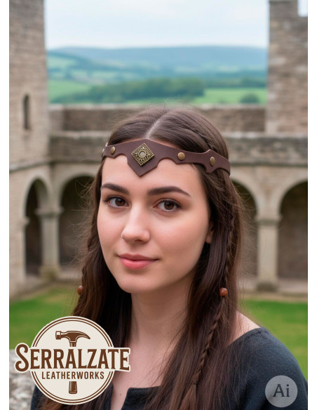 Tiara medieval rombo con hojas, marrón