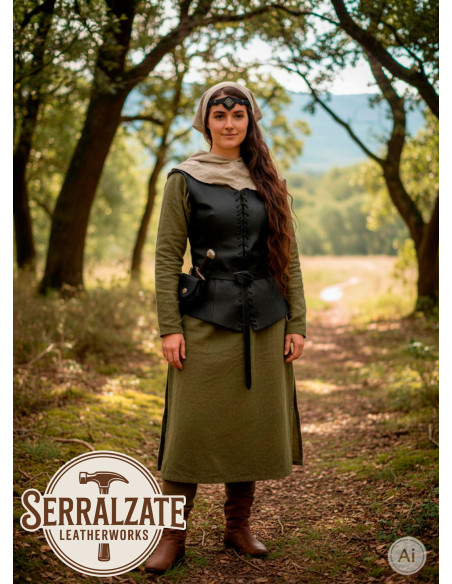 Tiara medieval rombo con hojas, negra