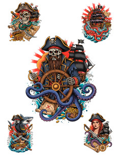 Tijdelijk tattoo Piratenthema in kleur