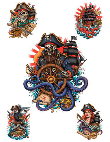 Tijdelijk tattoo Piratenthema in kleur