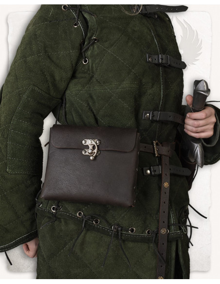 Middeleeuwse leren tas model Gero, zwart