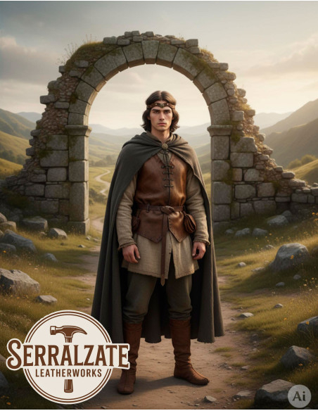 Tiara medieval rueda en piel, marrón