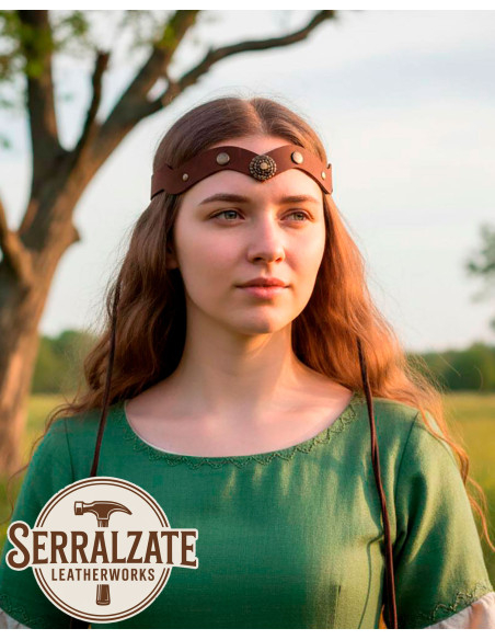 Tiara medieval rueda en piel, marrón