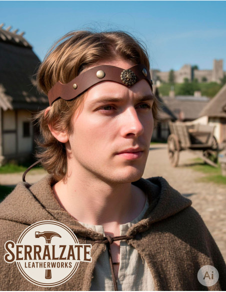 Medieval diadem med læderhjul, brun