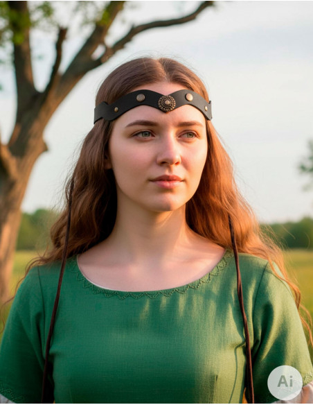 Tiara medieval rueda en piel, negra