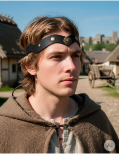 Tiara medieval rueda en piel, negra 2
