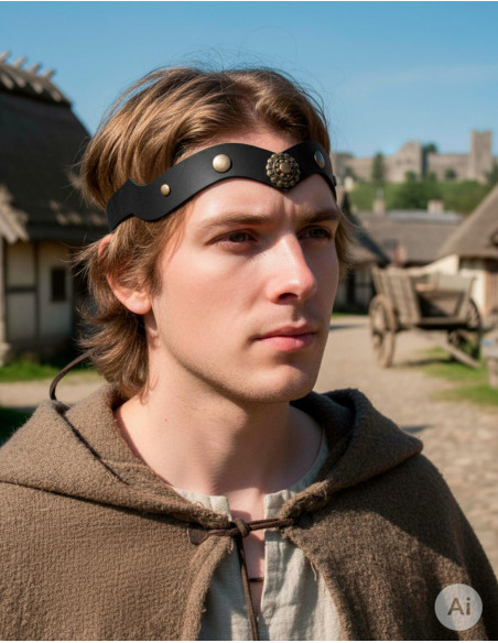 Tiara medieval rueda en piel, negra