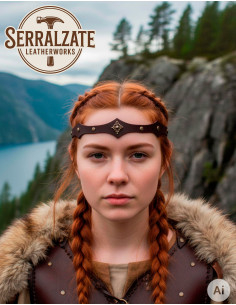 Tiara rueda vikinga-medieval en cuero marrón oscuro