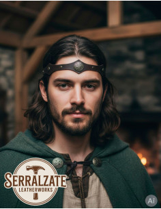 Viking-Celtic Tiara mit keltischen Knoten aus braunem Leder