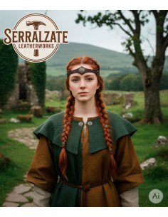 Viking-Celtic Tiara mit keltischen Knoten aus braunem Leder 2