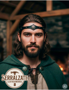 Viking-Celtische Tiara met Keltische Knopen van Zwart Leer 2