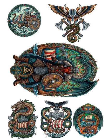 Tijdelijke tattoo Viking Thema, in kleur