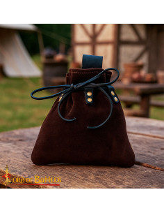 Riñonera medieval cierre cordón, cuero ante genuino