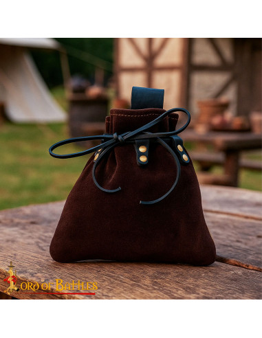 Mittelalterliche Gürteltasche mit Kordelverschluss, echtes Wildleder