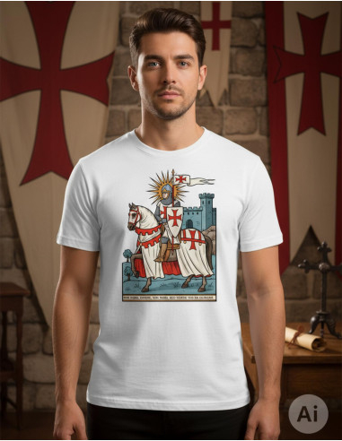 Camiseta blanca de hombre con temática Templaria