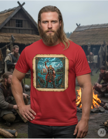Herren rotes T-Shirt mit Thor, dem...