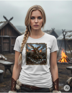Wit dames T-shirt met Freya, Noorse godin