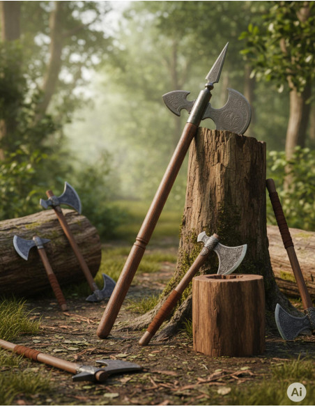 Hacha medieval envejecida, 61 cms.