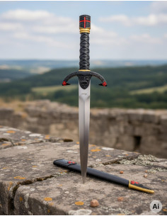 Templar Dagger met helmschaal krijger, zwart afwerking